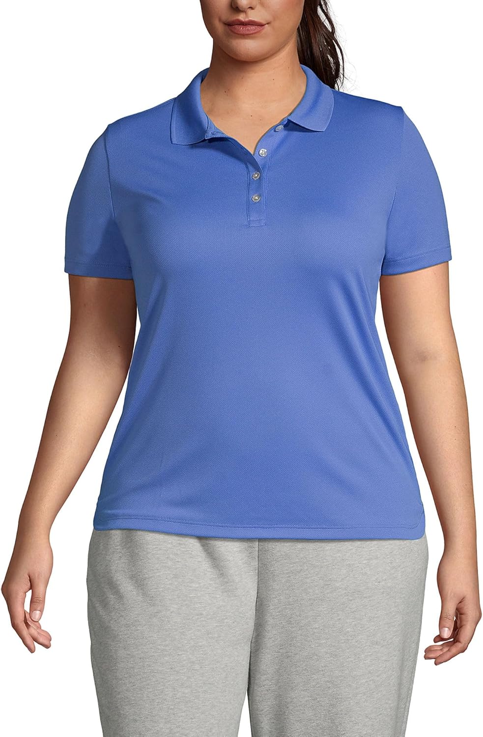 Lands' End Essentials Women's Short Sleeve Active Polo Shirt - Lightweight Breathable Easy Care Feminine Fit