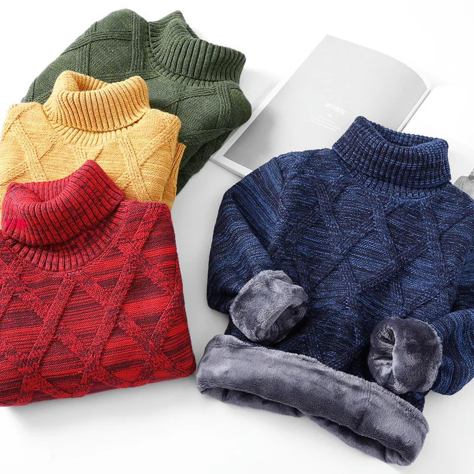 ZONTO Ropa Interior de Invierno para niños Suéter De Terciopelo para Niños Suéter De Algodón para Niños Suéter De Cuello Alto para Niños Otoño E Invierno