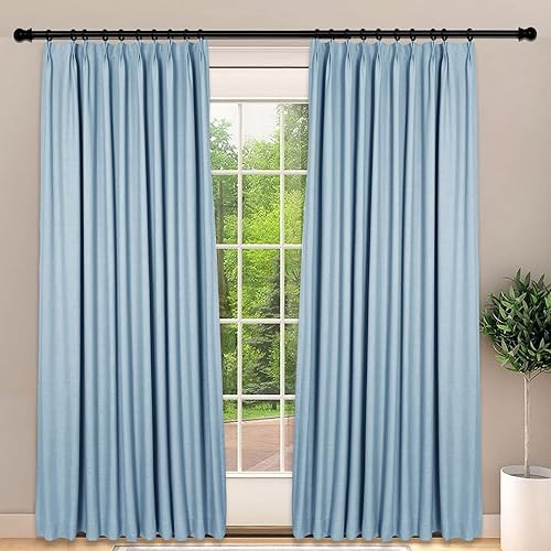 Frelement Cortinas opacas de lino, cortinas con aislamiento térmico para dormitorio, sala de estar, cortinas plisadas para barra transversal y