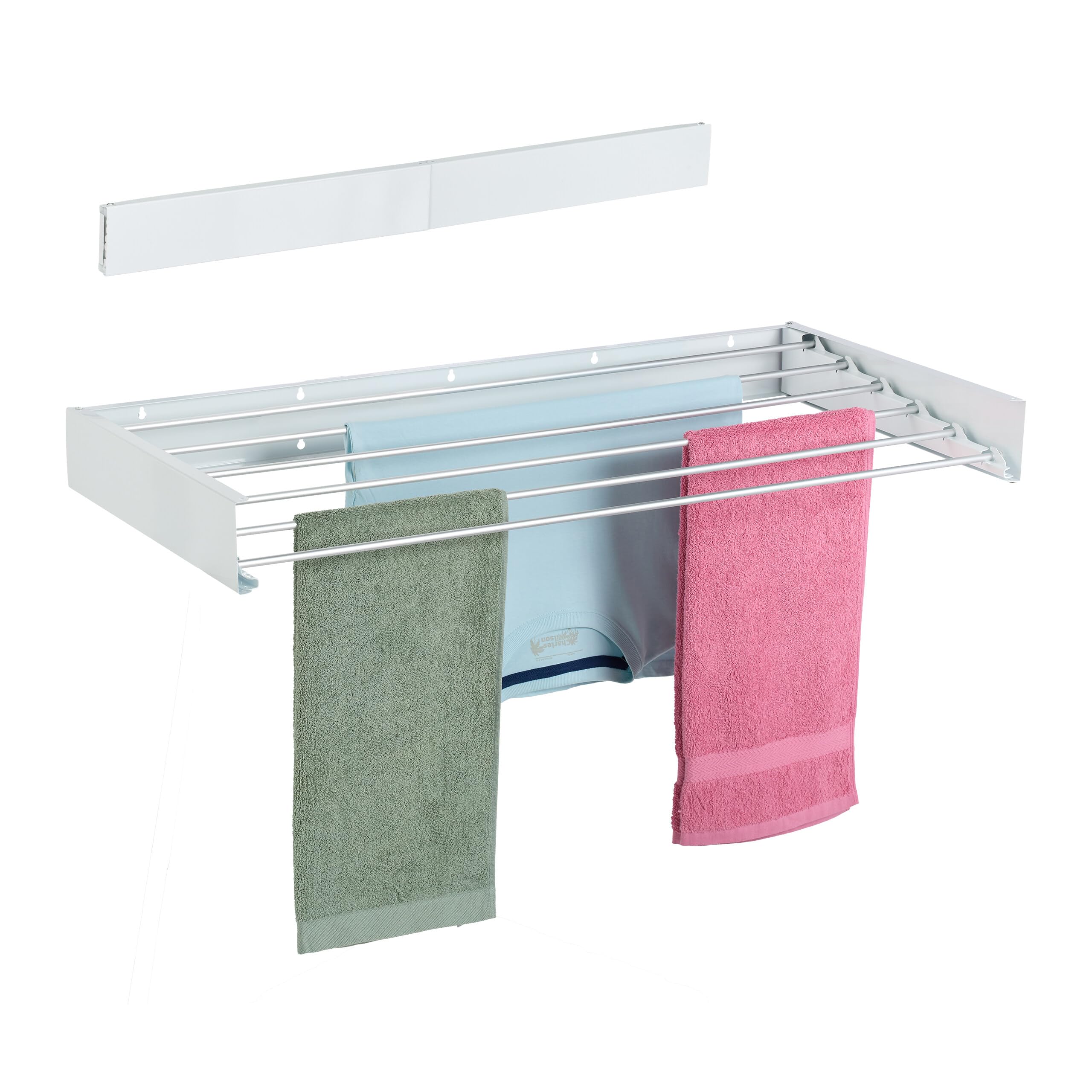 Relaxdays Wall-Mounted Clothes Airer, HWD: 15x100x50 cm, Folding, Laundry Rack, Indoor & Outdoor, Space-Saving, White