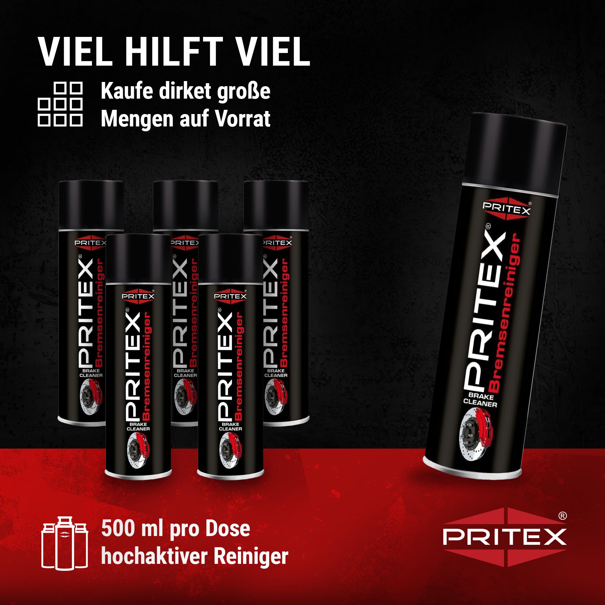 PRITEX – Bremsenreiniger Spray 48 x 500 ml – Auto Teilereiniger zur Entfettung von Bremsen, Kupplungen, Motor- & Maschinenteilen – rückstandsfrei & umweltneutral