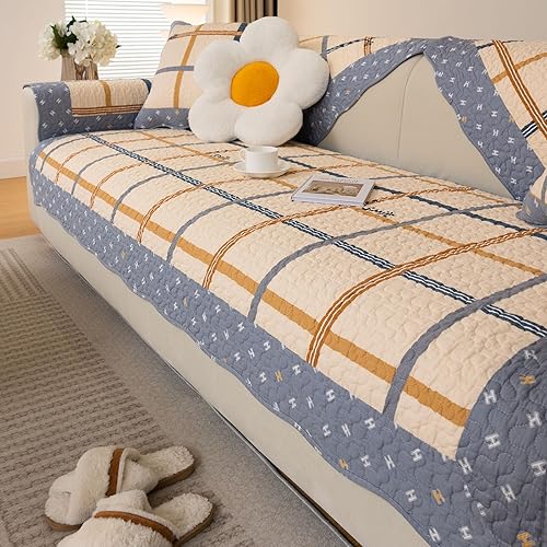 Miniatura 21 de vctops - Funda de sofá de Navidad a cuadros Buffalo Check de algodón, fundas de sofá seccional acolchadas de patchwork, funda de sofá antideslizante