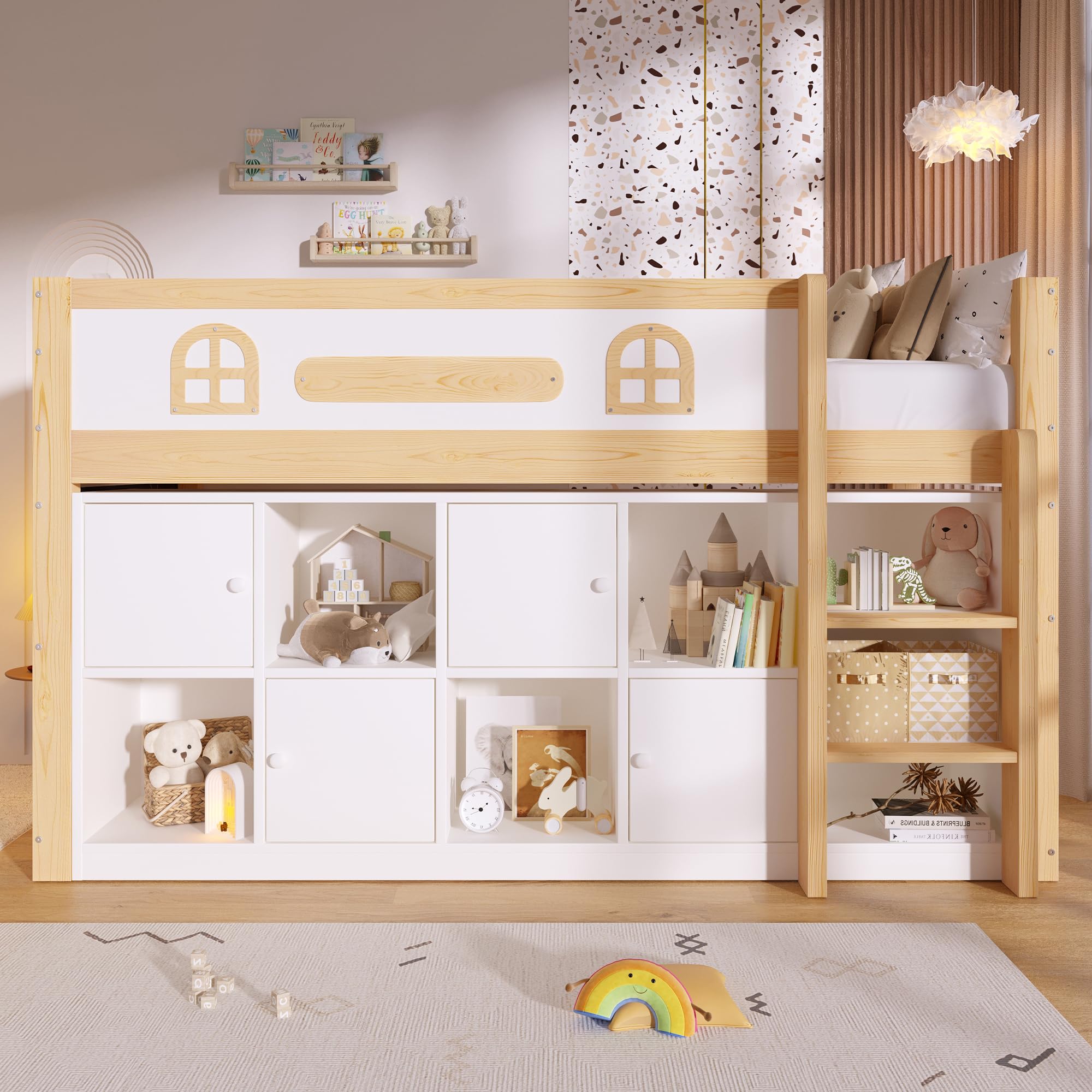 Cama media 90 x 200 cm de madera de pino y MDF, color blanco y