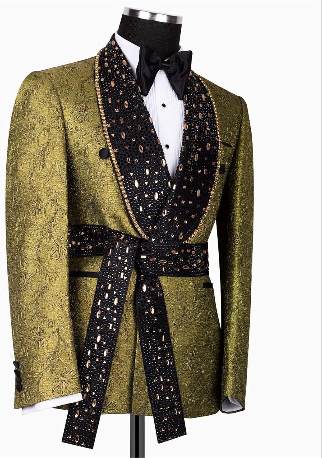 Men's Luxury Formal Jacquard Jacket Blazer with Shiny Rhinestone Slim Fit Dinner Tuxedo for Prom Party Wedding