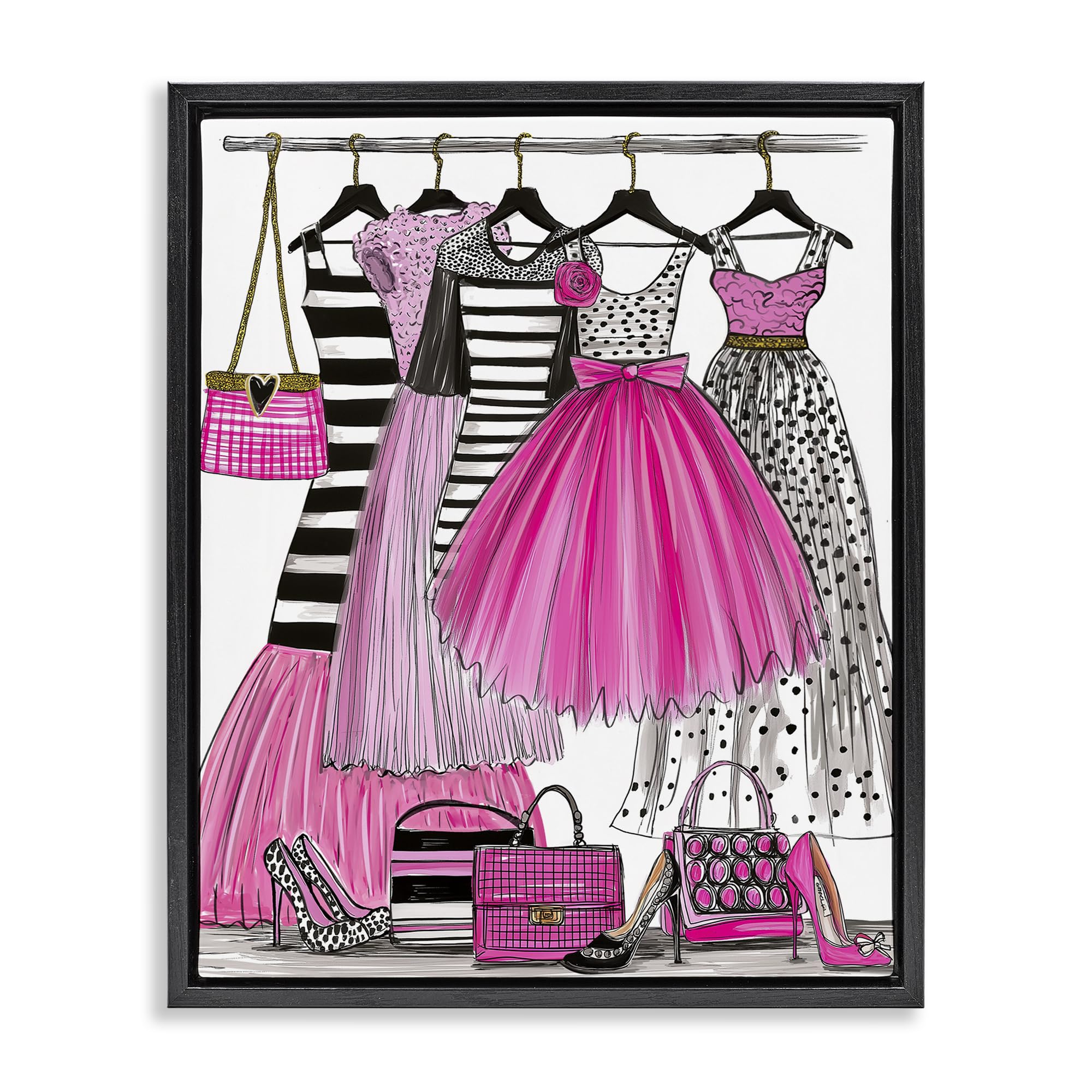 Stupell Industries Jet Black (Matte) 'Chic Pink Tulle Dresses'| Floating Frame Canvas Art