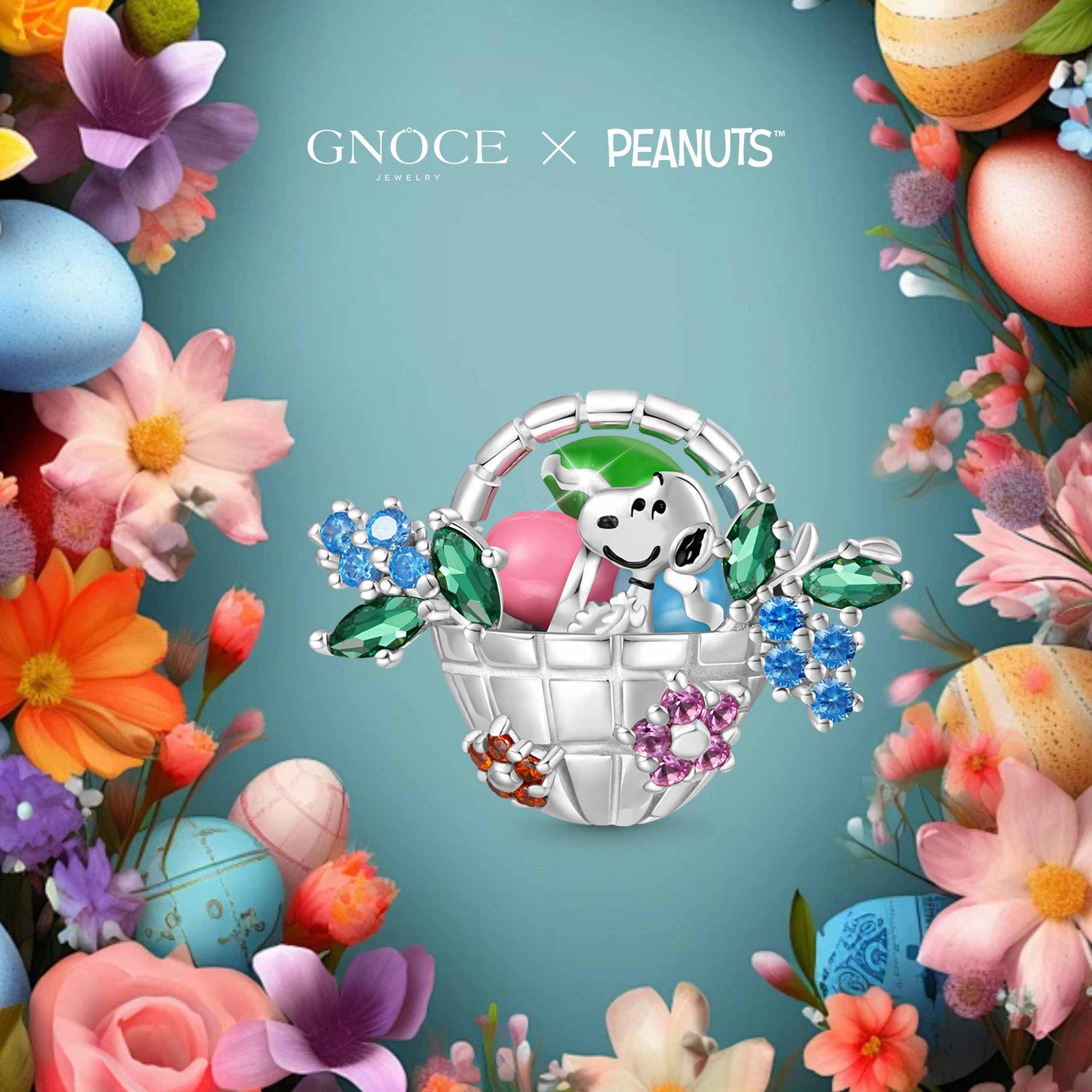 GNOCE Charm Perle Peanuts Snoopy Ostereier Korb Charm 925 Sterlingsilber Beads Charms für Frauen und Mädchen Schmuckgeschenk für Fans