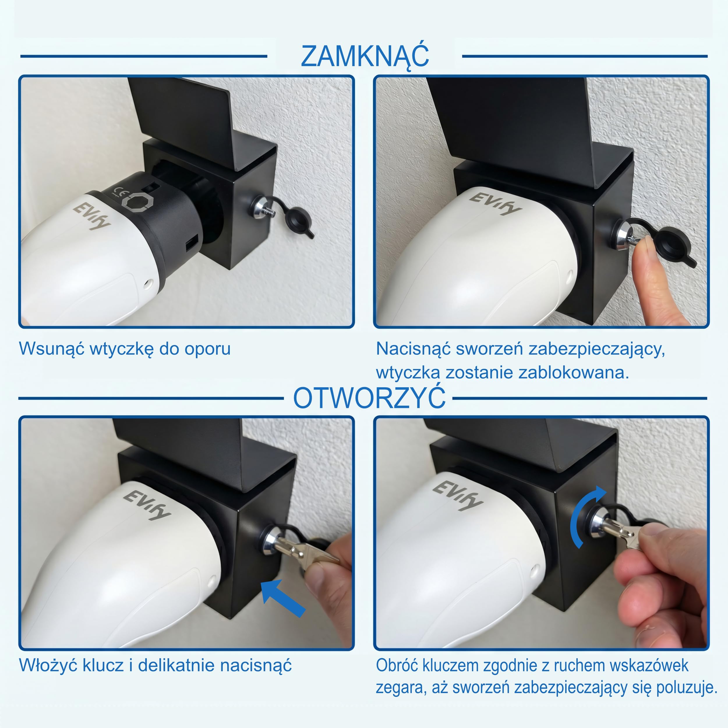 Uchwyt ścienny typu 2 zamykany do kabla do ładowania samochodu elektrycznego – uniwersalna ochrona przed kradzieżą i uchwyt na kabel do wtyczki EV – wytrzymały uchwyt na kabel Wallbox w zestawie