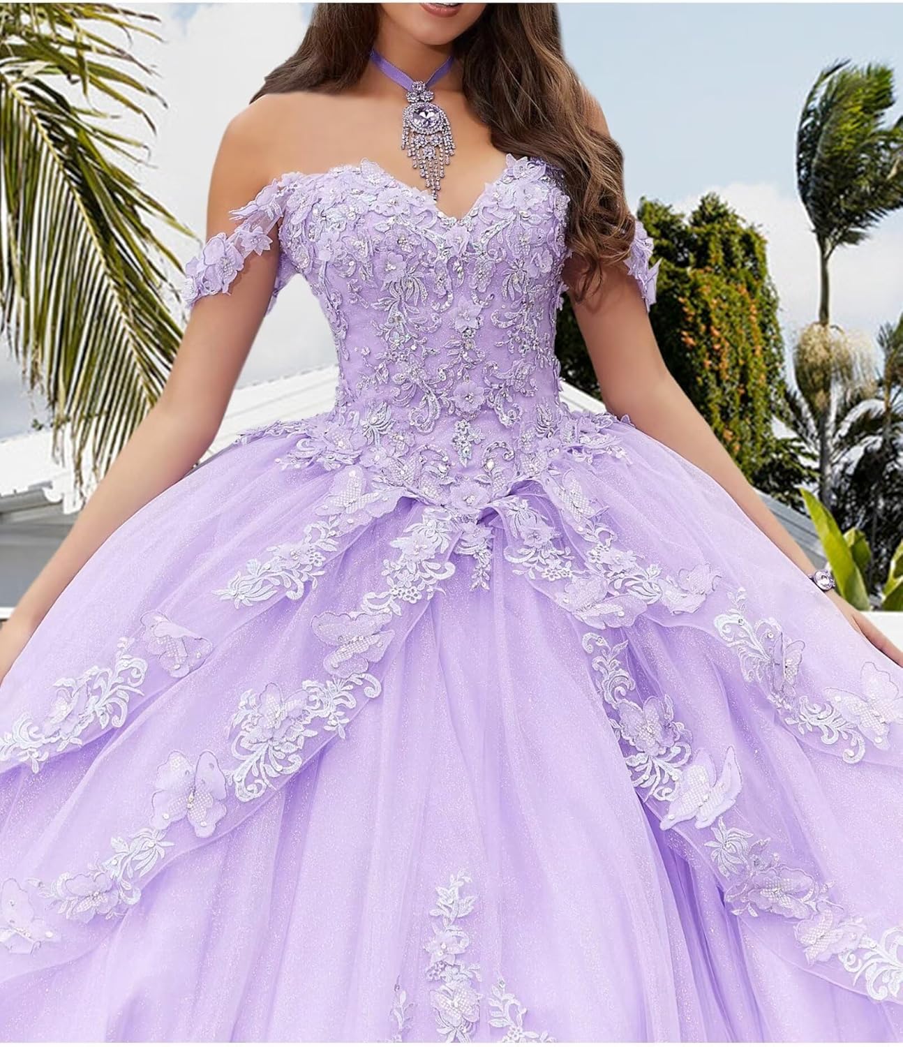 Vestidos de quinceañera con Hombros Descubiertos para Mujeres Adolescentes Vestidos de Fiesta con Apliques de Encaje Floral 3D Vestido de Fiesta Formal MT017