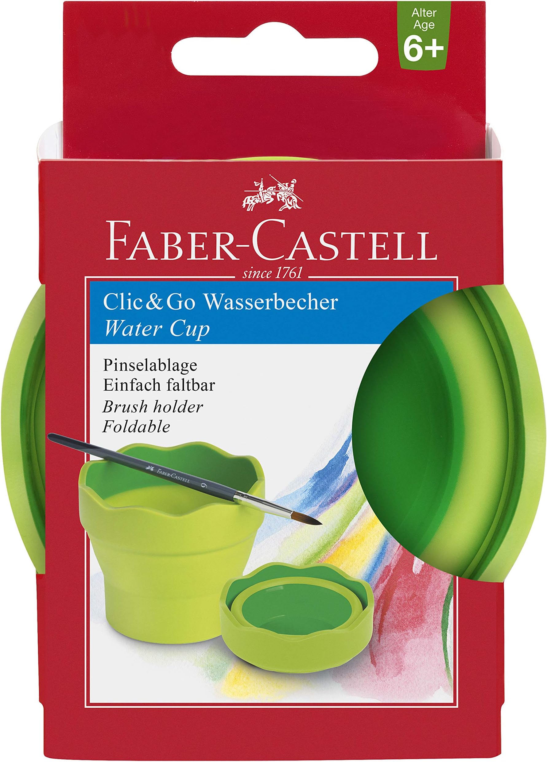 Faber-Castell Clic & Go Portable Water Cup with Brush Holder, Green, 7