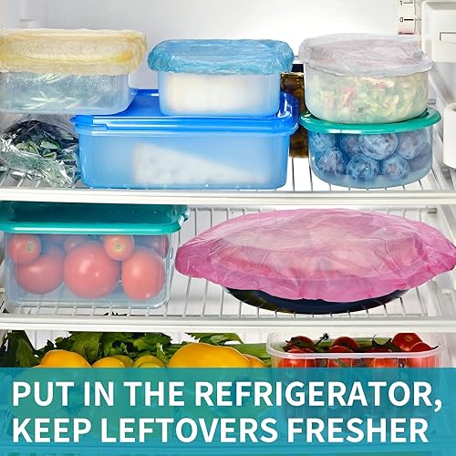 Miniatura 2 de Cunhill 200 fundas de plástico para tazones de 5 tamaños a granel, envoltura de plástico reutilizable para alimentos, masa madre y pan, fundas