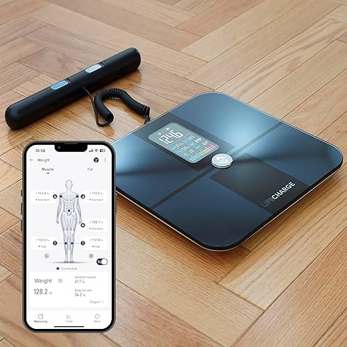 Miniatura 3 de LifeCHARGE Báscula inteligente de grasa corporal de 8 electrodos, 2 básculas PRO para peso corporal y grasa. Báscula digital de peso IMC de gran