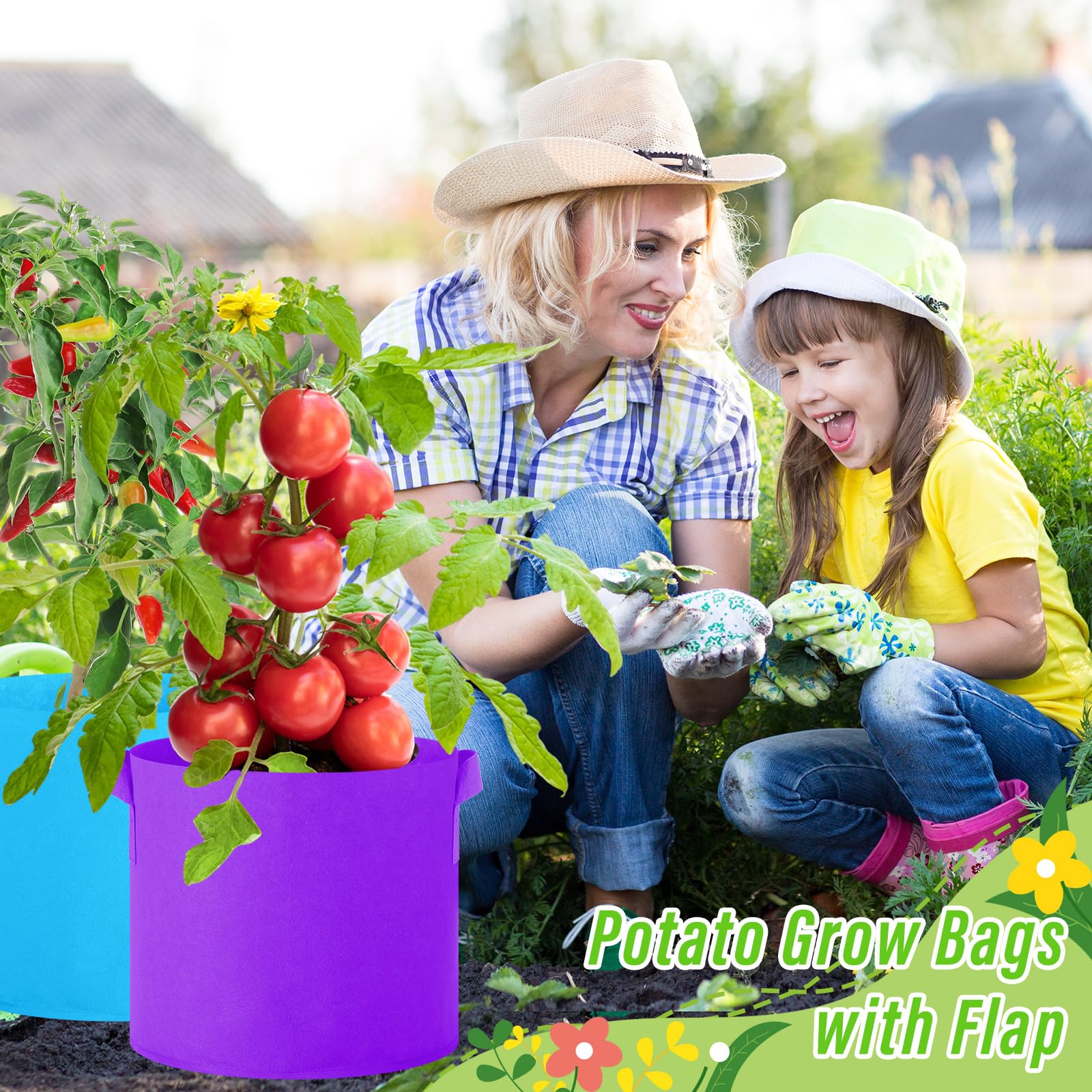 Ziliny Bolsas de cultivo de plantas coloridas de 3 galones/5 galones, bolsas de cultivo no tejidas a granel, macetas de tela con asas, bolsas para macetas de tomate para jardín al aire libre,