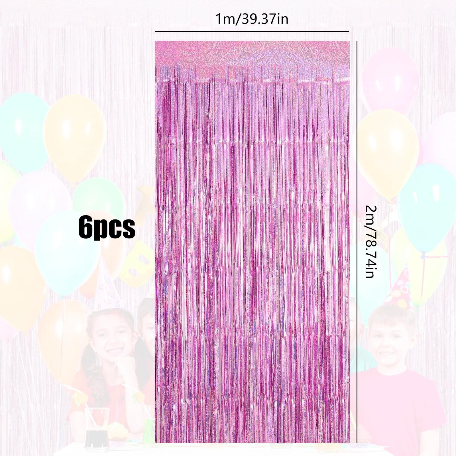 6 Pièces Rideau Anniversaire Rose 1mX2m Rideau Frange Scintillants Rideaux à Franges Rideaux Anniversaire pour le Nouvel An Soirée Disco Mur Photo Fête Mariage Décoration