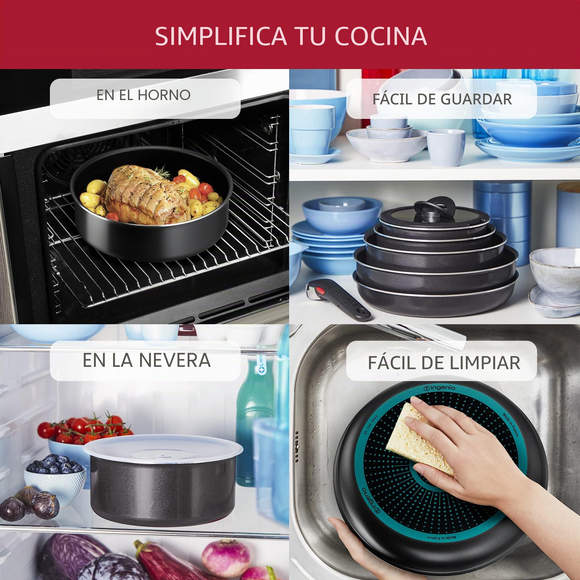 Lagostina Ingenio Essential Plus - Juego de ollas y sartenes antiadherentes de aluminio para gas y horno, 3 piezas, sartenes de 24 y 28 cm de diámetro y mango extraíble