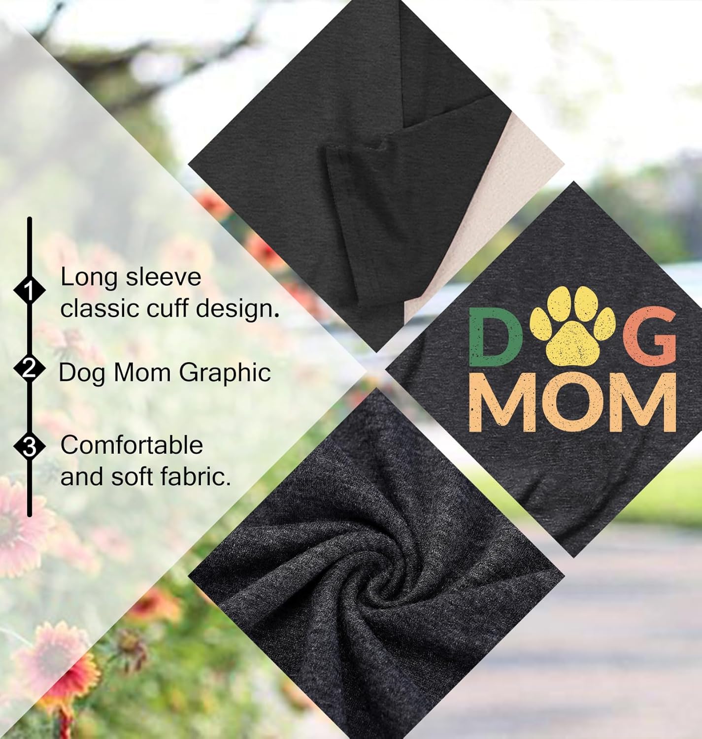 Dog Mom Shirt for Women: Dog Paw Graphic Long Sleeve Shirts Puppy Lover Gifts Tees Tops - Image 5