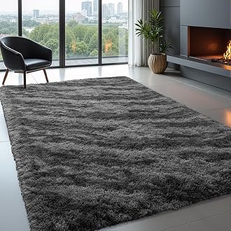 Zentavio Area Rugs for Living Room 5x8 Large Rugs for Bedroom Carpet Fluffy Fuzzy Soft Shag Aesthetic Plush High Pile Gray Throw Rug for Nursery Kids Room Dorm Marble Grey