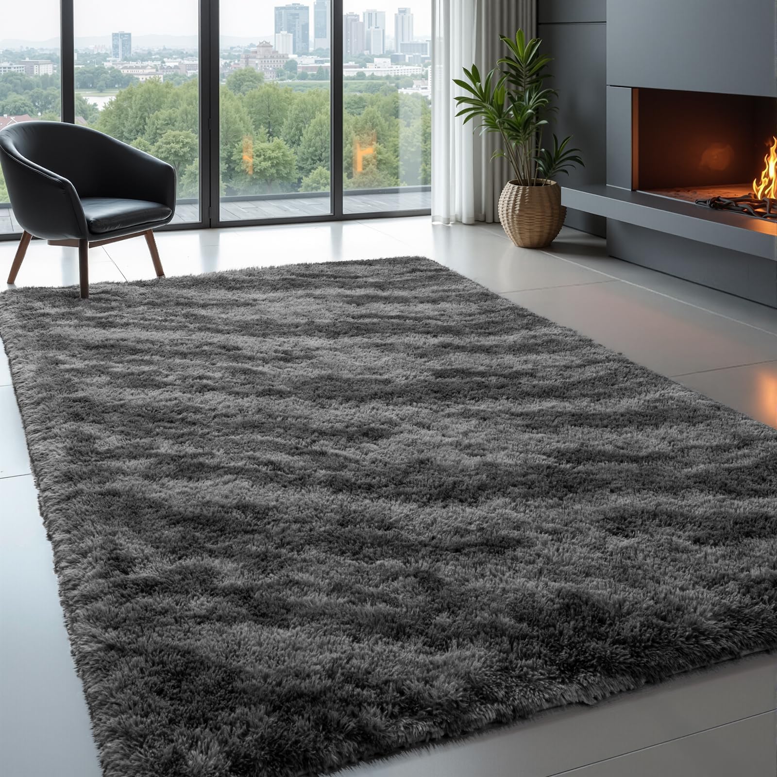 Zentavio Area Rugs for Living Room 5x8 Large Rugs for Bedroom Carpet Fluffy Fuzzy Soft Shag Aesthetic Plush High Pile Gray Throw Rug for Nursery Kids Room Dorm Marble Grey