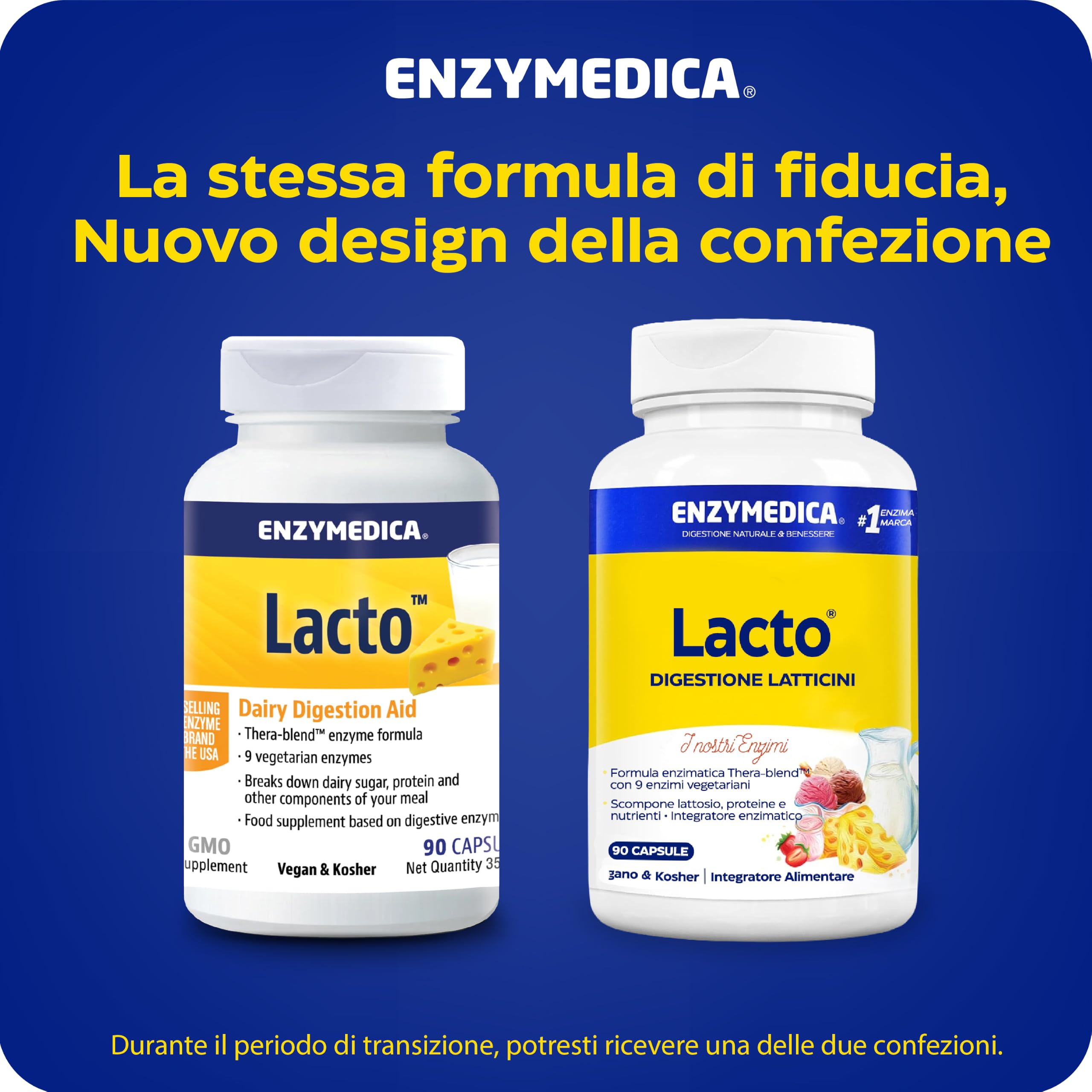 Enzymedica, Lacto, Integratore Alimentare a Base di Enzimi, Indicato per Intolleranza a Lattosio e Caseina, Contro Irregolarità e Gonfiore Addominale, Gluten Free, Senza Lattosio, Vegano, 90 Capsule
