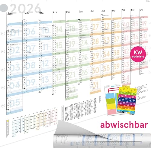 weekview XL Jahresplaner 2026 A1 Querformat – Wandkalender abwischbar & laminier