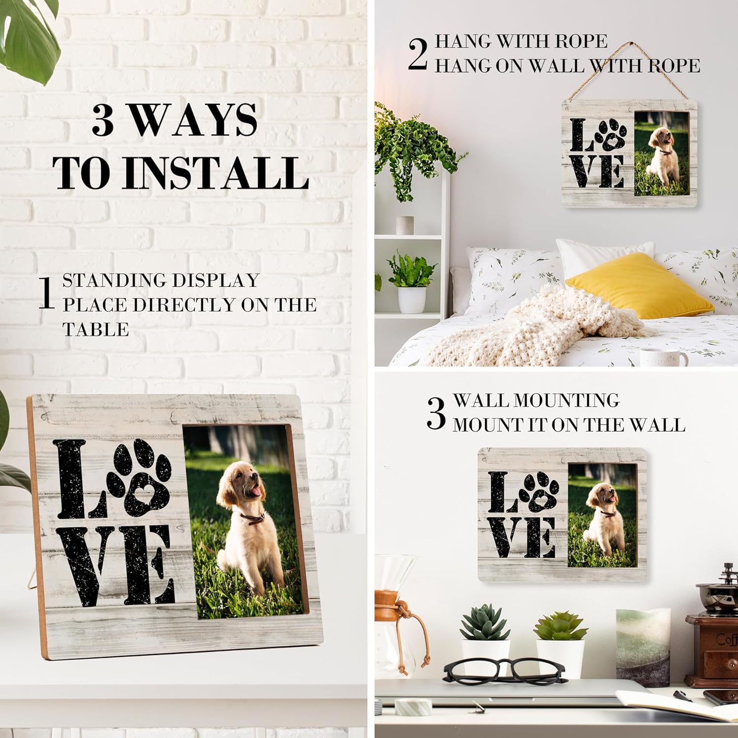 Dog Picture Frames, Puppy Photo Frame, Love Dogs Frames For Pictures, Pet Memorial Gifts, Farmhouse Home Living Room Bedroom Office Decoration -b102 - Image 3