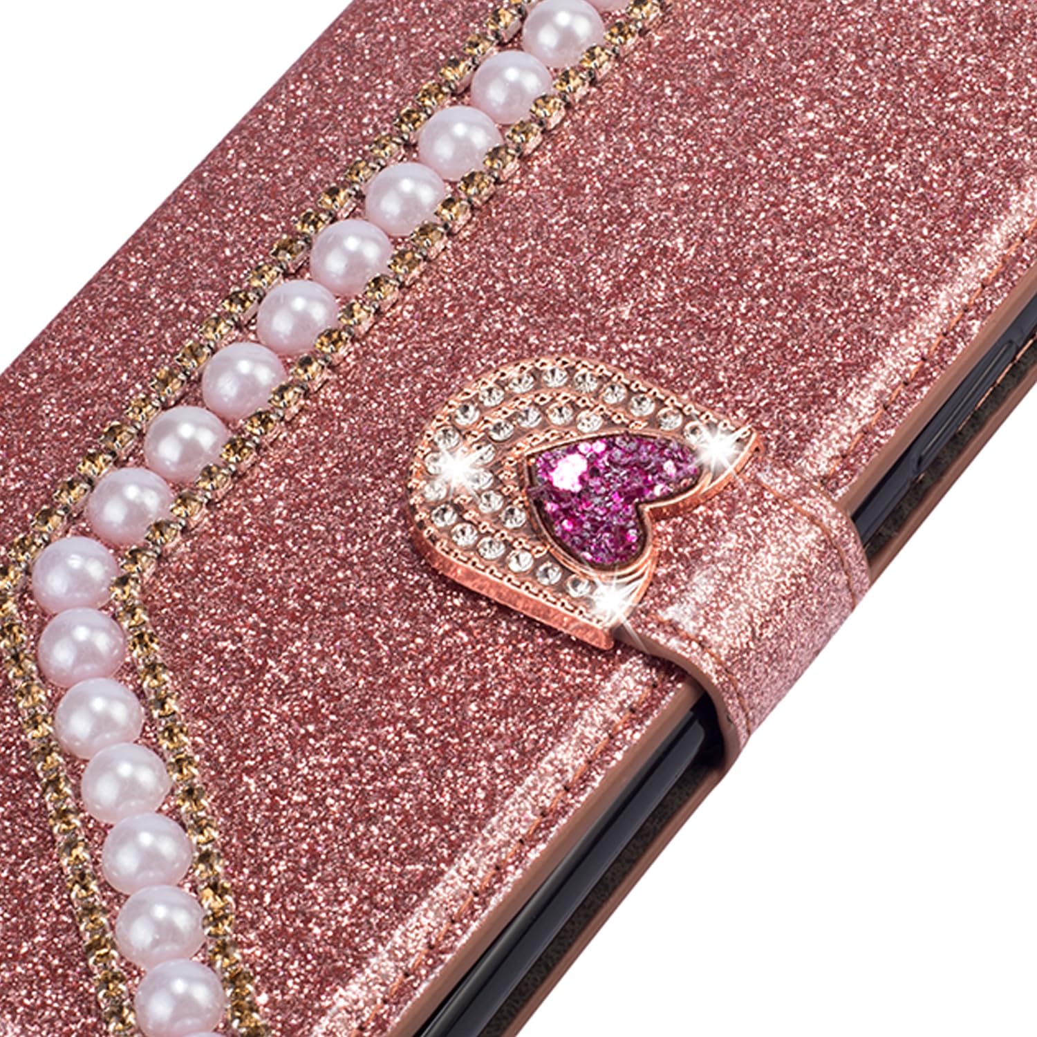 BLOTECH Cellulare in pelle per Realme 12 5G Cover Bling Bling Glitter Brillantini Brillante Nero Wallet Case Libro Leather Magnetico Flip Protettiva Portafoglio ID Slot Cover,Strass