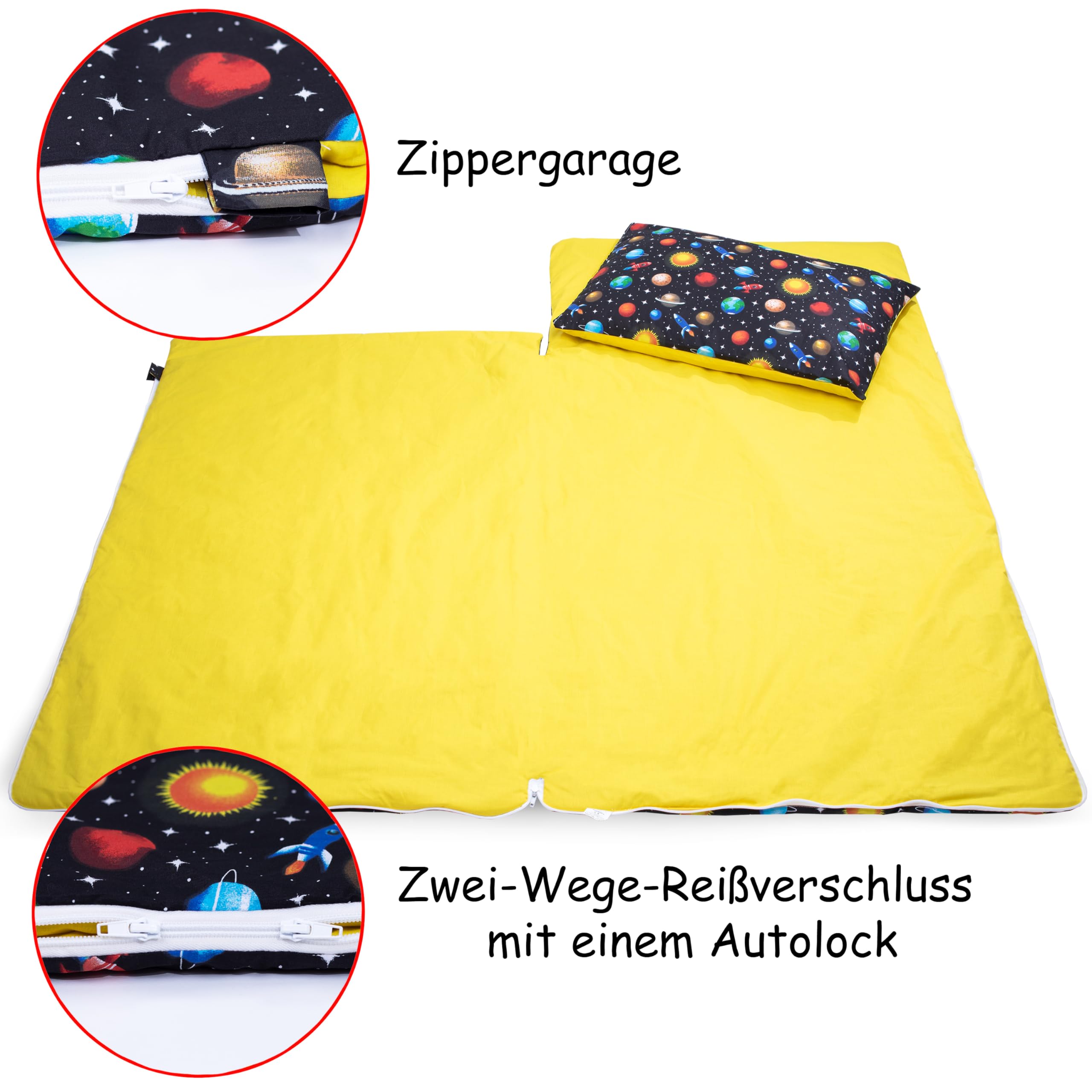 PinkZebra Schlafsack Kinder 140x75 cm mit Kissenbezug 60x40 cm & Beutel, Öko-Tex, bis 135 cm