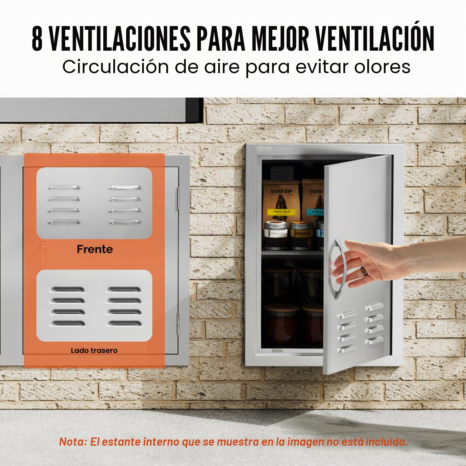 VEVOR - Puerta de acceso para barbacoa y cocina exterior, 610 x 431 x 45 mm, puerta empotrada en acero inoxidable, con asas, ventilaciones y ganchos, para isla de barbacoa, estación de