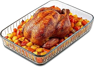 Ums 4-Qt (16" x 11" x 2") Glass Baking Dishes for Oven, Glass Oven Pan & Tray Bakeware, Borosilicate Glass Casserole Dish Cookware, Microwave & Oven-Safe Clear Bakeware