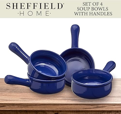Miniatura 5 de Sheffield Home Tazones grandes de cerámica con asas, juego de 6 cuencos de sopa de cebolla francesa, capacidad de 28 onzas, juego de cuencos