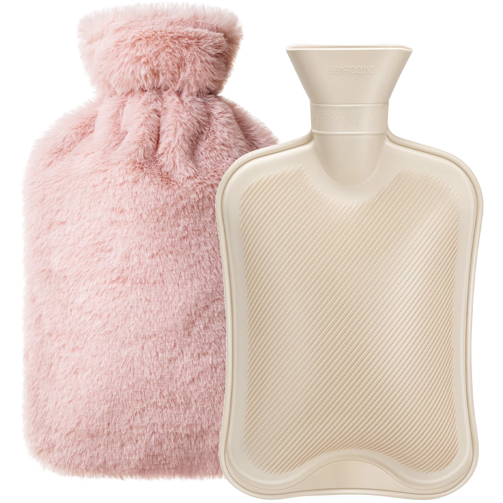 Dawdix 2L Natural Rubber Hot Water Bottle with Cover, Leakproof Design for Hot & Cold Compress, Ideal for Menstrual Cramps/Hand & Feet Warmer/Neck & Shoulder Pain Relief, Ultra-Soft Touch, Pink