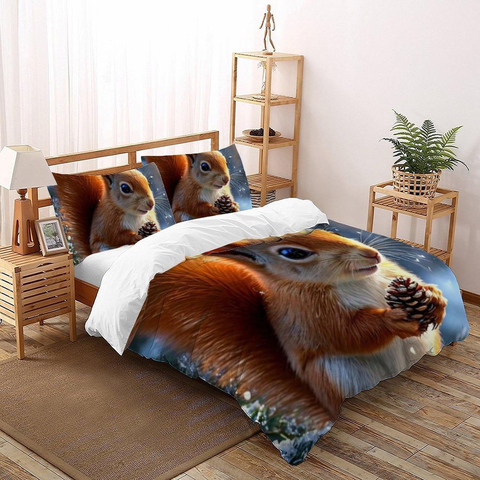 Housse de couette écureuils de lit 260x220cm microfibre animaux imprimé 3D