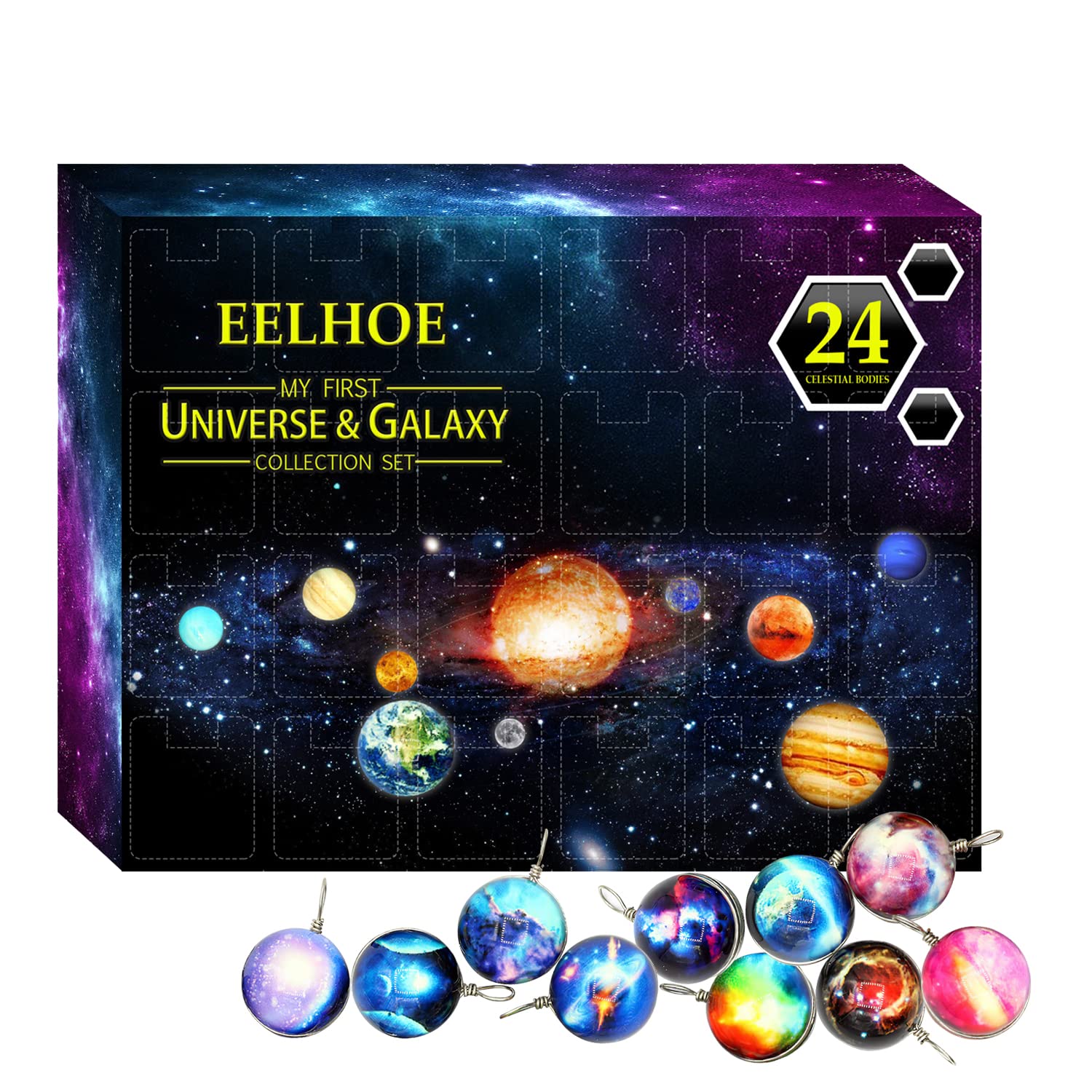 Christmas Advent Calendar Planets Blind Box, 24 Days Christmas Calendar Countdown Planet Decoration Ball for Xmas Gift
