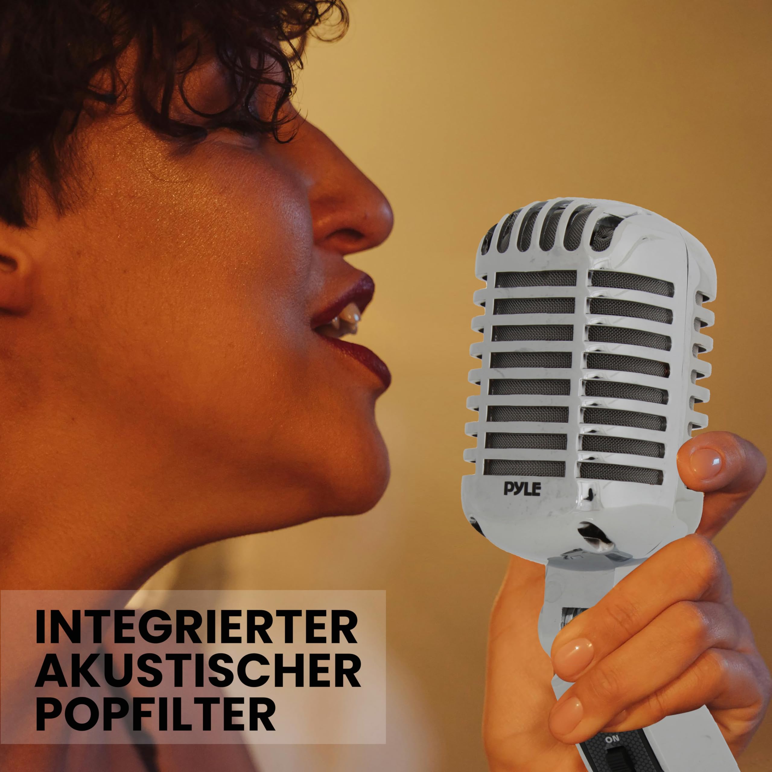 Pyle Dynamisches Mikrofon, Klassisches Retro Vintage Style- Mic, Mikrofon, Gesangmikrofon- mit 4.88m XLR Kabel- Kompatibel mit universellem Ständer, Für Live-Auftritte & Studioaufnahmen, Silber