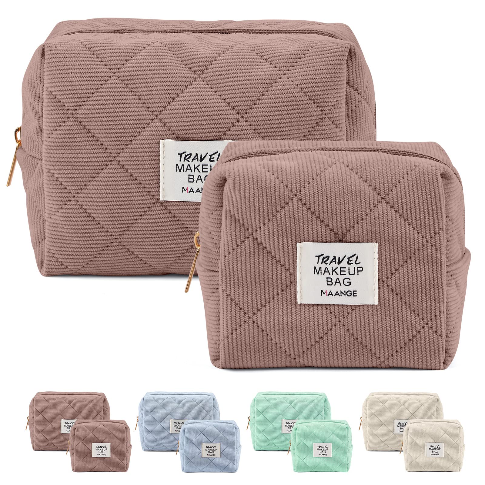 MAANGE2Pcs Small Makeup Bag, Cosmetic Bags for Purse Corduroy Makeup Pouch Cute Makeup Bag with Zipper Mini Make Up Bag for Women