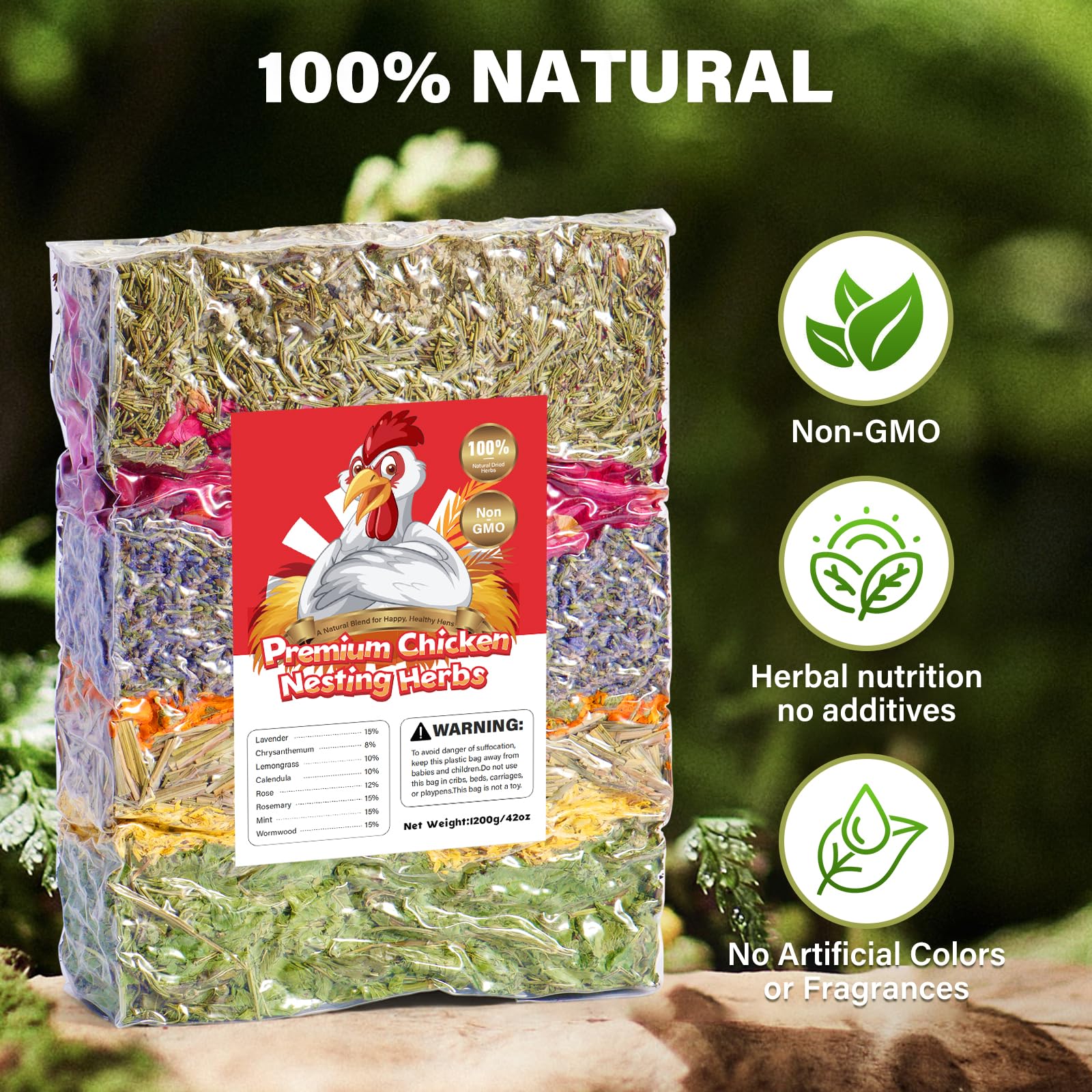 Erbe di nidificazione di pollo di alta qualità da 1200 ml – Miscela naturale essiccata, miscela di lavanda rosa e menta, aiuta a ridurre gli odori e rinfresca il coop naturalmente, erbe