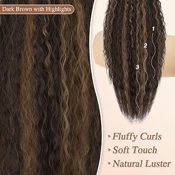 BARSDAR Dark Brown with Highlight Long Curly Wavy Drawstring Ponytail Extensions 30 Inch Synthetic Comb Clip in Pony Tails Hairpieces for Women - Voluminous Highlight Bohemian Drawstring Ponytail