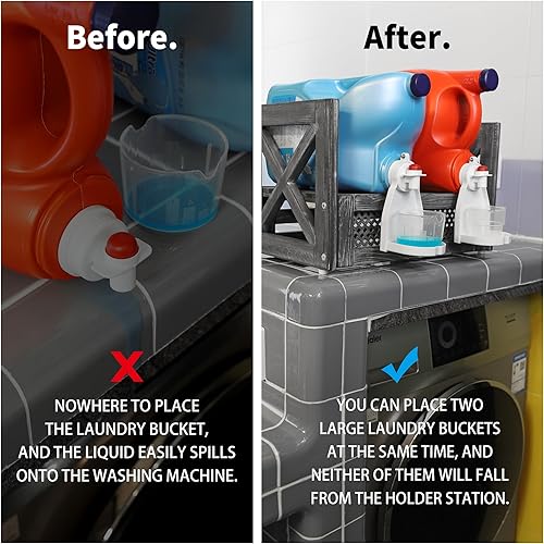 Miniatura 6 de Besuerte Soporte de detergente para lavandería, estación de lavandería de madera estilo granja, espacio de almacenamiento para tina de detergente