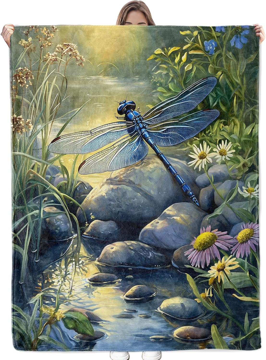 Pretty Dragonfly Blanket - Ultra Soft, Cozy, Warm, Lightweight & Fuzzy Flannel Throw Blankets, Ideal for Couch, Bed, Travel & Outdoor Use - for Men Women Adults Kids 60"×50"