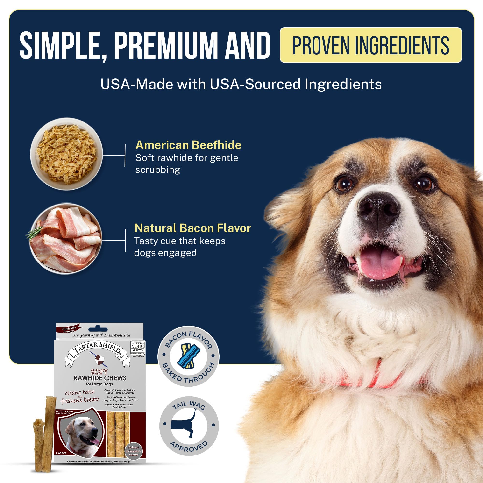 Tartar Shield Soft Rawhide Chews | Safe Dental Treats for Large Dogs | Vet VOHC Approved | Daily Bone Cleans Teeth & Gums Fresh Breath Oral Health Support | USA Made | (Large Dogs / 8 Count) - image 5