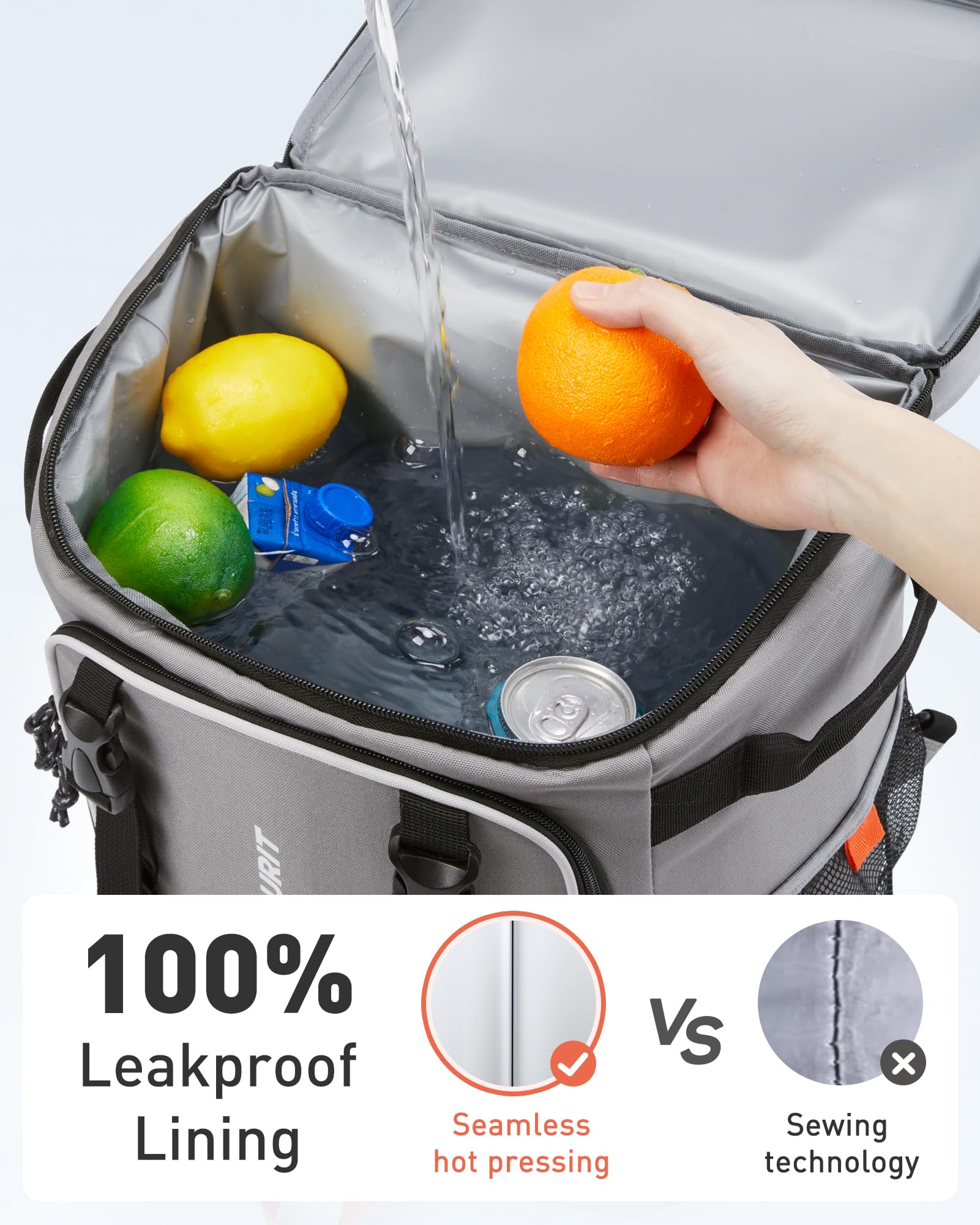 TOURIT Zaino refrigerante con ruote per 50 lattine, doppio fondo e doppio manico, borsa frigo portatile con ruote da donna, capacità 30 litri, dimensioni: 18" (15"+3") × 13" × 11"