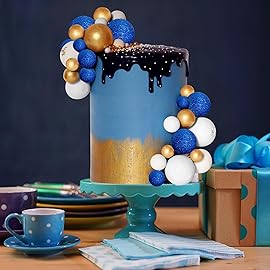 Ball Cake Topper Ball Cake Picks Colorful Pearl Ball Shaped Cupcake Insert Cake Topper for Bear Theme Birthday Party Favors Wedding Decoration (Glitter Blue Gold White)