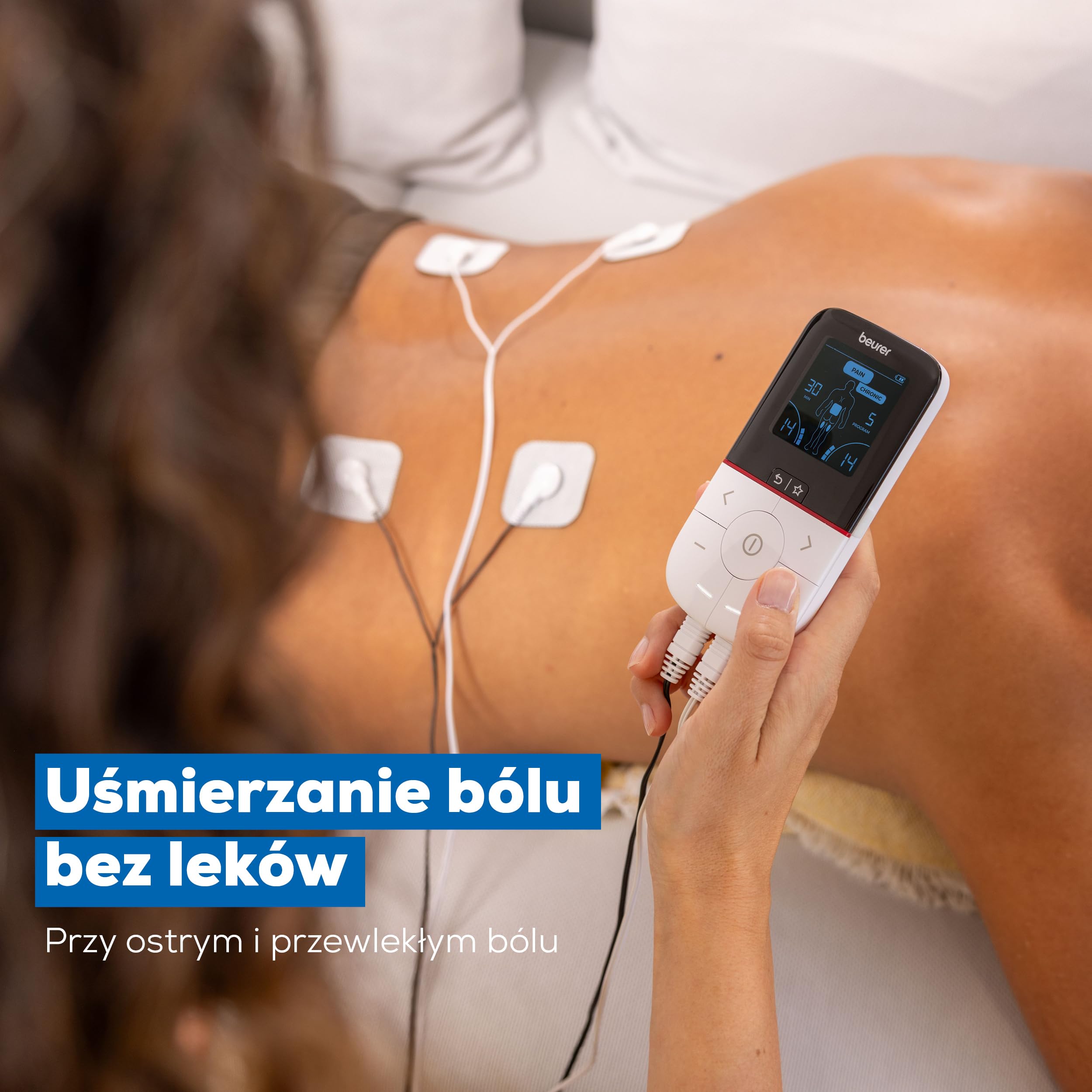 Beurer EM 56 Cyfrowy TENS/EMS, elektrostymulator 3 w 1 do łagodzenia bólu bez leków poprzez elektryczną stymulację nerwów, trening mięśni, funkcja masażu, 22 programy, w zestawie 4 elektrody