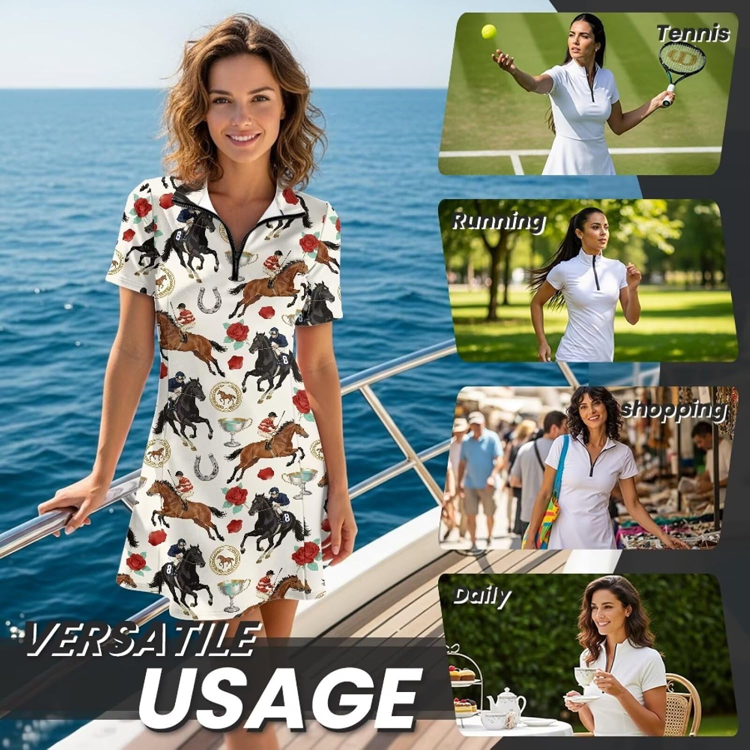 Women's Golf Tennis Dress Short Sleeve Athletic Workout Dress with Shorts and Pockets Exercise Pickleball Outfits