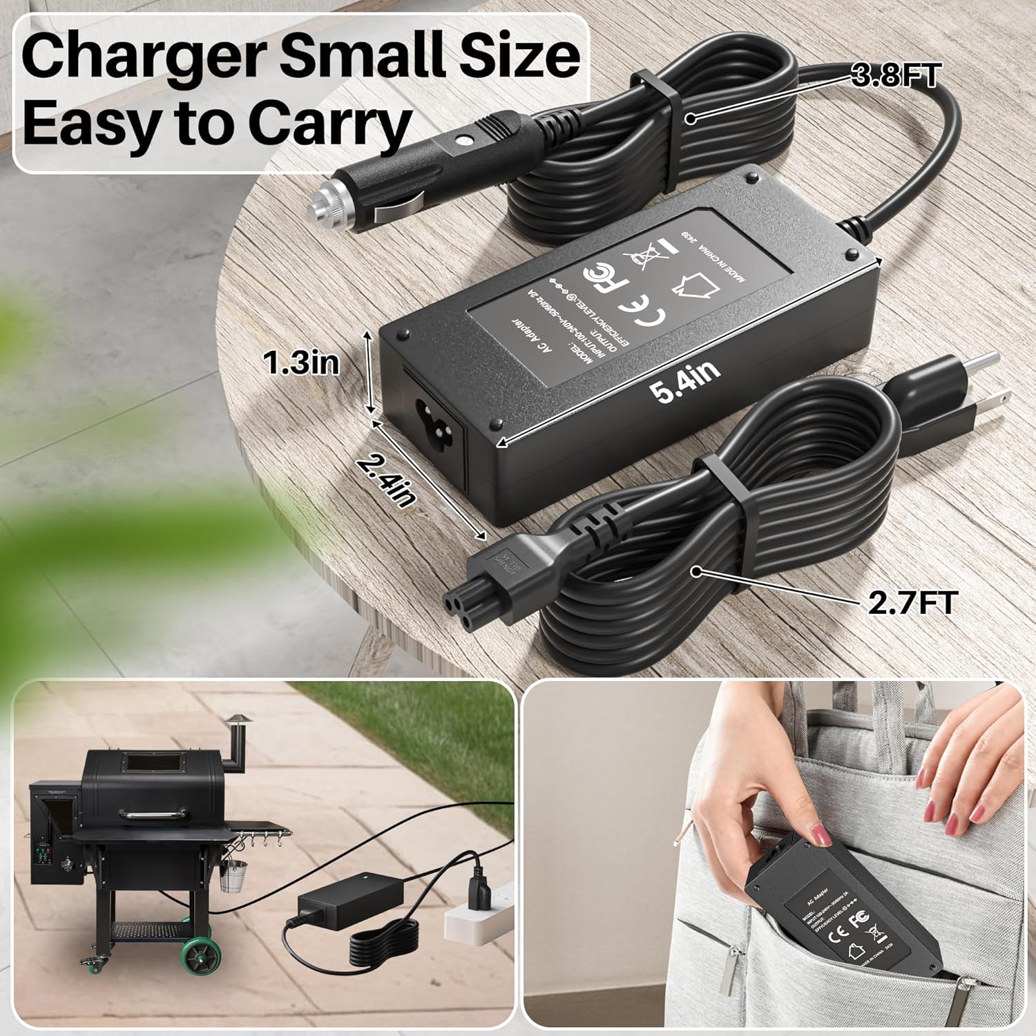 12V Cigarette Lighter Plug Adapter Compatible with GMG Green Mountain Grills Parts Davy Crockett Power Converter Cord Style P-1001 P1001 Model: GMG-ADP10A