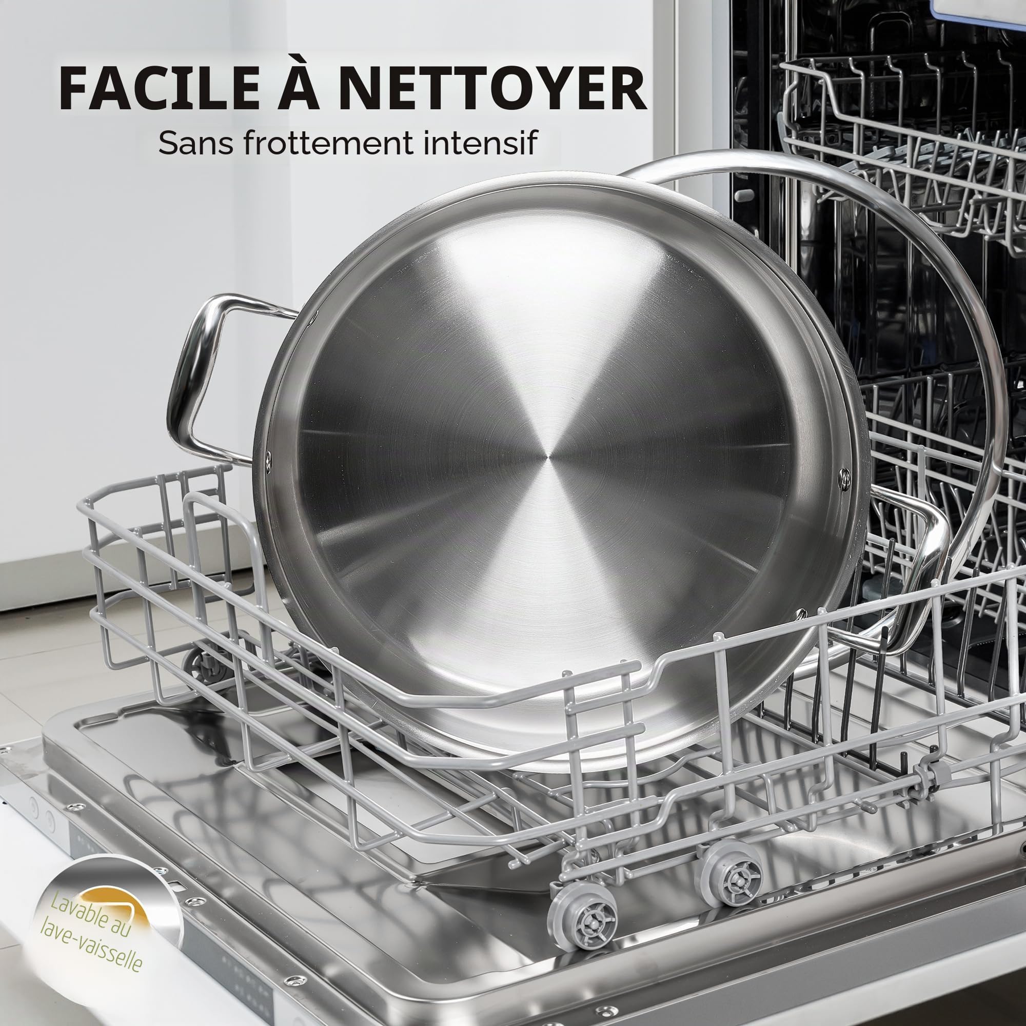 MICHELANGELO Poêle en acier inoxydable de 30,5 cm avec couvercle – Grande sauteuse avec couvercle, passe au lave-vaisselle et au four, compatible avec toutes les tables de cuisson, 6 litres