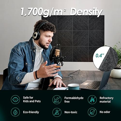 Miniatura 4 de Tao.space Paquete de 12 paneles acústicos cuadrados autoadhesivos, paneles de pared insonorizados de 12 x 12 x 0.4 pulgadas, absorben el sonido,