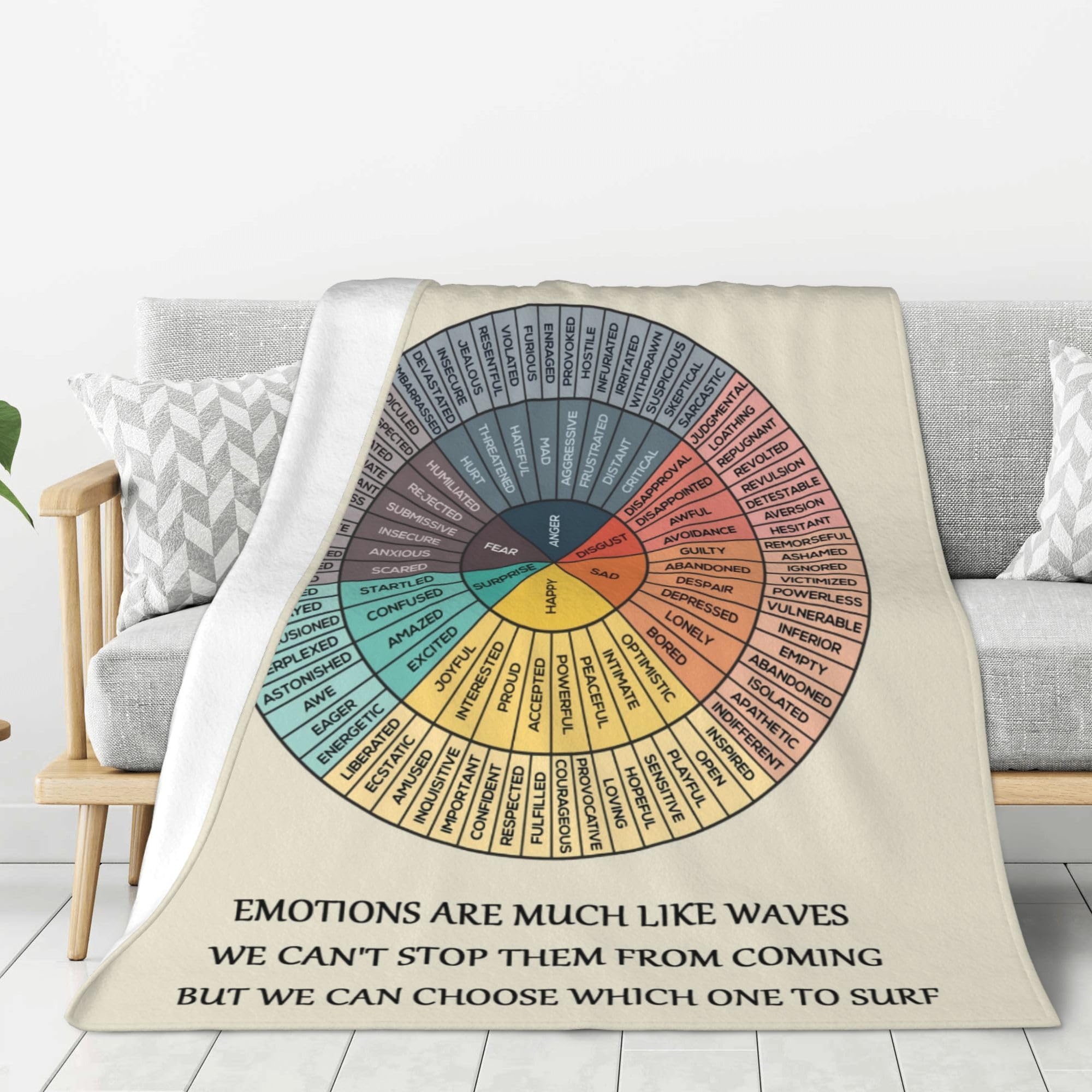 Emotions Feelings Wheel Chart Blanket 30"x40" Mental Health Flannel Fleece Counselor Therapy Office Decor Throw Blankets Cozy Fluffy Blanket Fuzzy