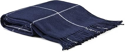 Arus Acrylic Highlands Collection Queen Size Tartan Plaid Design Throw Blanket Navy-White, 60x80 inch