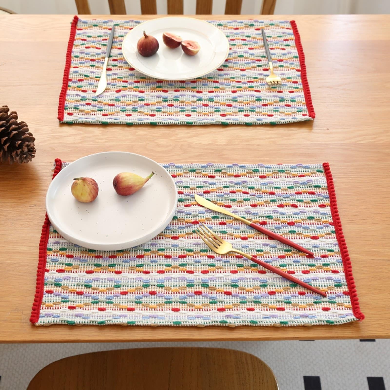 Tischset 6 Er Set, Polyester-Baumwolle Platzdeckchen Rechteckig Webmuster Mit Wellenlinien, Stil 2, 32X45cm