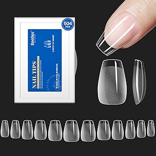 Beetles Gel Nail Kit Etch X Nail Tips 504Pcs Pre Filed Half Matte XS Short Coffin Gel Nail Tips Full Cover False Fake Clear Acrylic Press on Nails